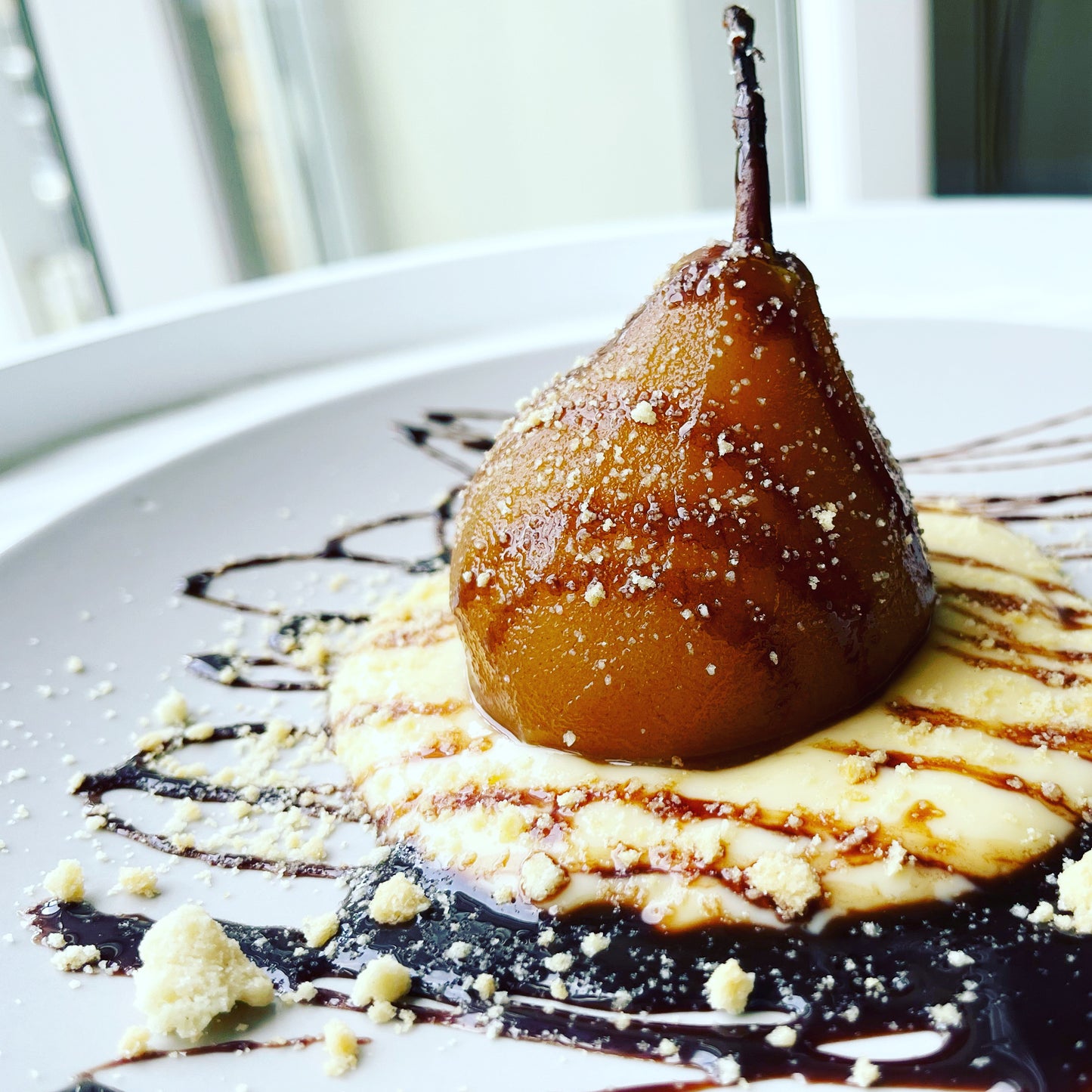 Poached Earl Grey Pear Crumble